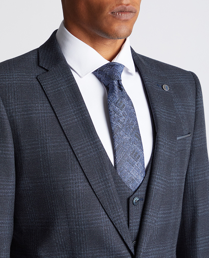 X-Slim Fit Checked Stretch 3 Piece Suit