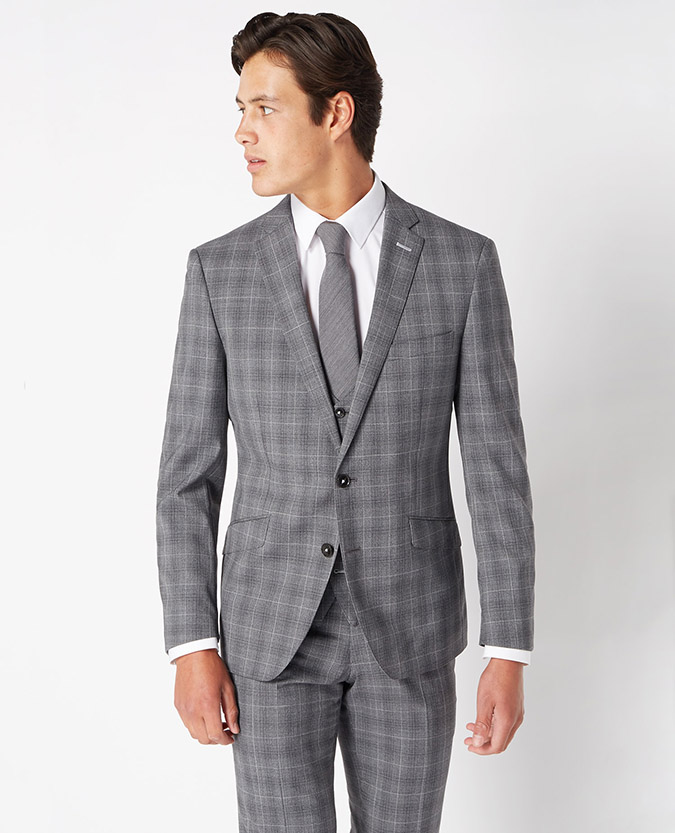 Tapered Fit Checked Wool-Rich Mix and Match Suit