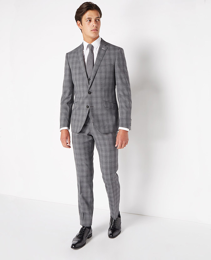 Tapered Fit Checked Wool-Rich Mix and Match Suit