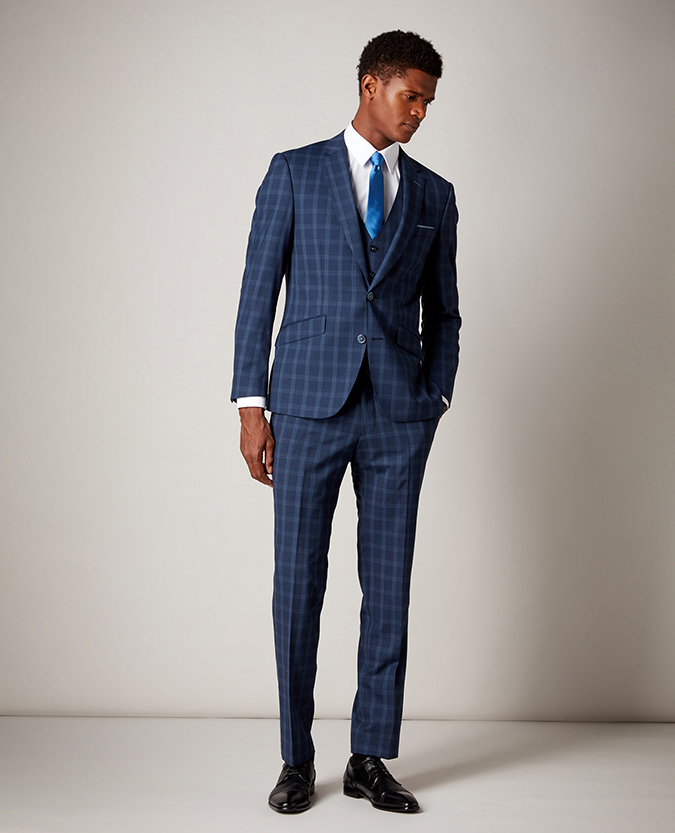 Tapered Fit Checked Wool-Blend Stretch Mix and Match Suit