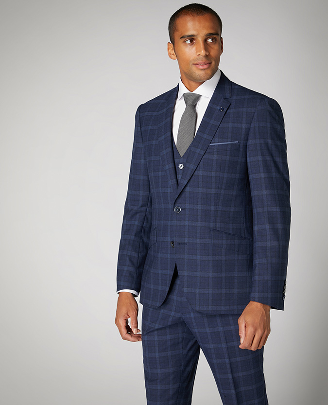 Tapered fit checked wool rich mix and match suit jacket