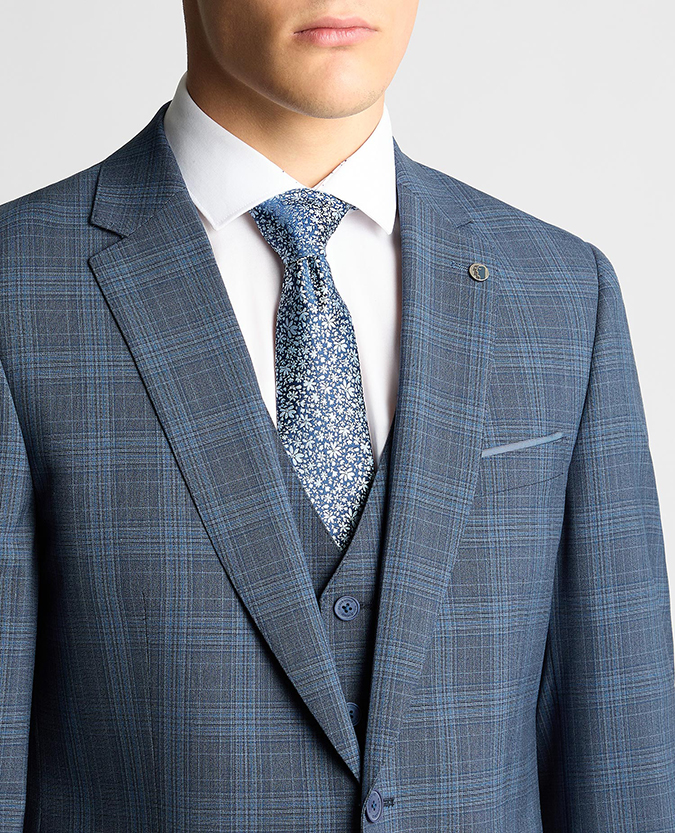 Tapered Fit Checked Wool Blend Mix and Match Suit Jacket