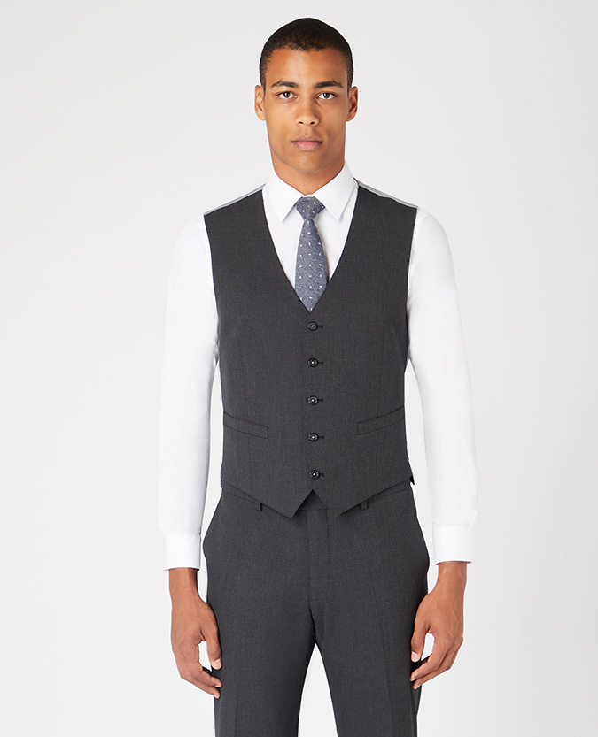 Tapered fit polyviscose stretch waistcoat