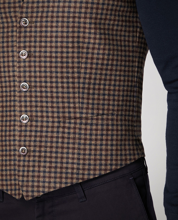Slim Fit Checked Wool Rich Waistcoat