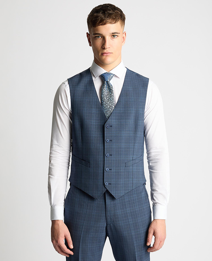 Tapered Fit Checked Wool Bend Waistcoat