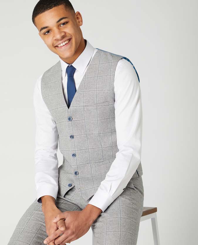 Tapered Fit Checked Cotton-Wool Waistcoat