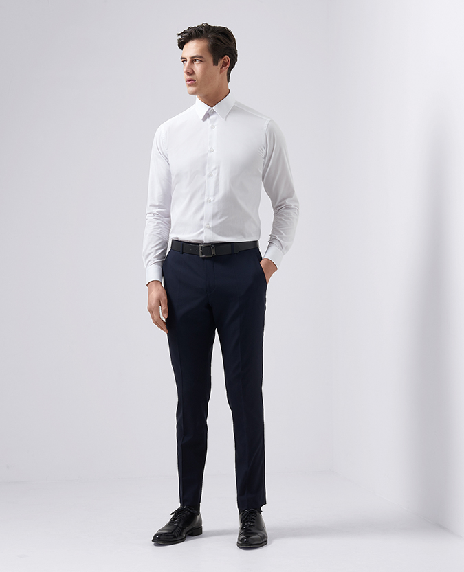 Slim Leg Wool-Blend Stretch Formal Trouser