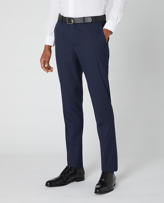 Tapered Fit Checked Stretch Formal Trousers