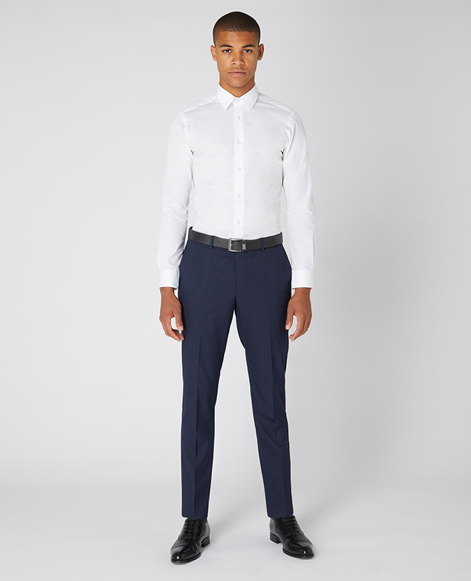 Tapered Fit Checked Stretch Formal Trousers