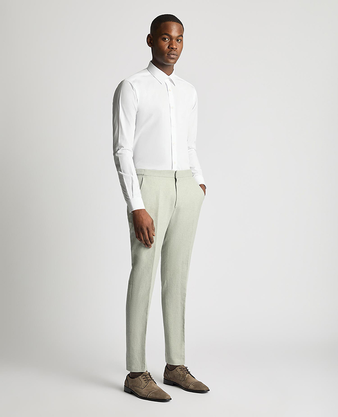 Slim Leg Linen-Blend Formal Trousers