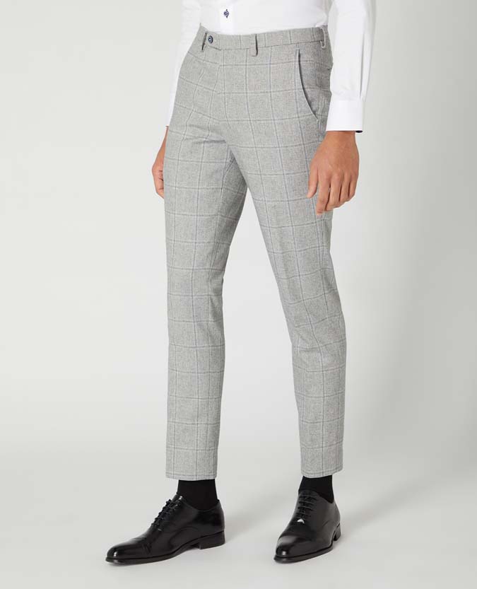 Tapered Leg Checked Cotton-Wool Trousers