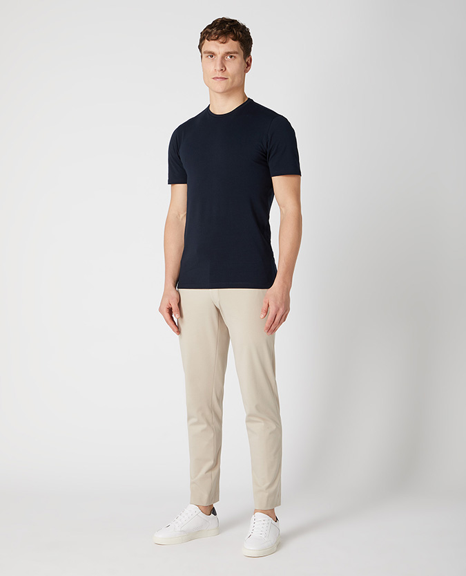 Slim leg cotton-blend stretch trousers