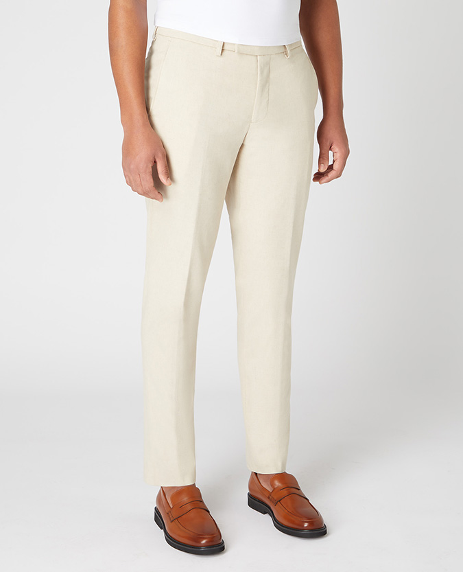 Slim Leg Cotton-Linen Trousers