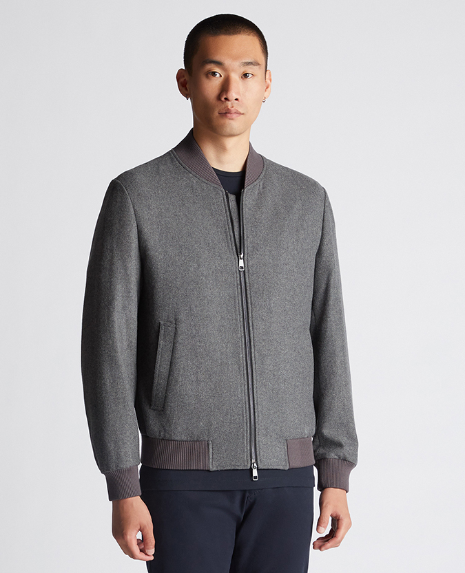 Tapered Fit Wool-Blend Bomber Jacket