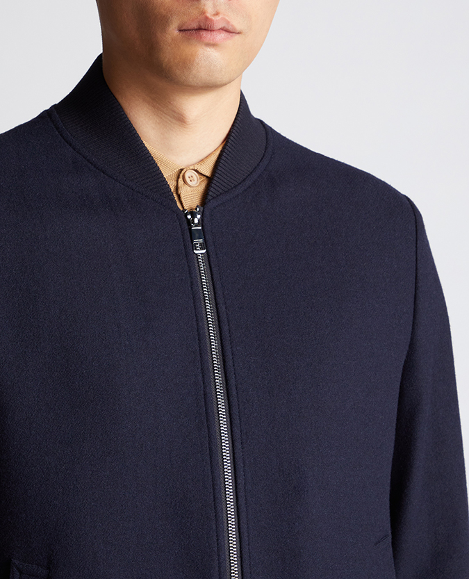 Tapered Fit Wool-Blend Bomber Jacket