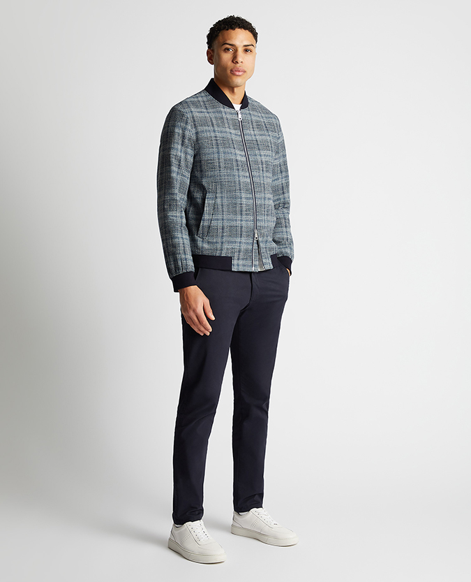 Slim fit Cotton-Blend Checked Bomber Jacket