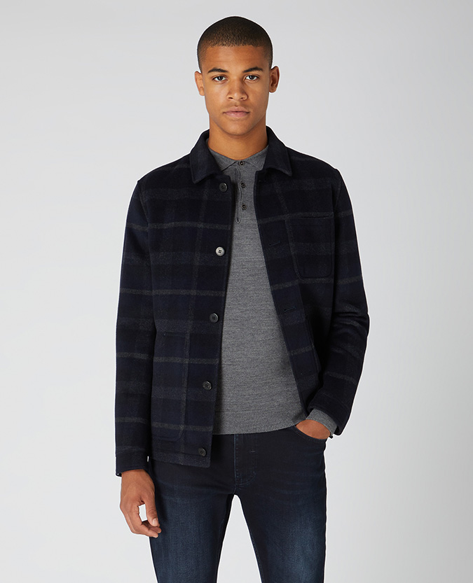 Tapered Fit Wool-Blend Casual Overshirt Jacket