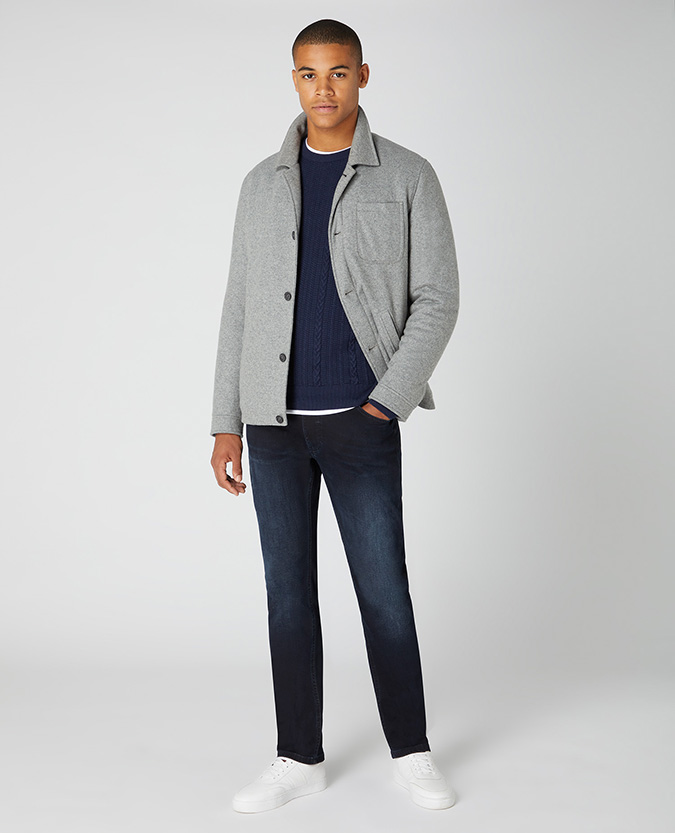 Tapered Fit Wool-Rich Casual Overshirt Jacket